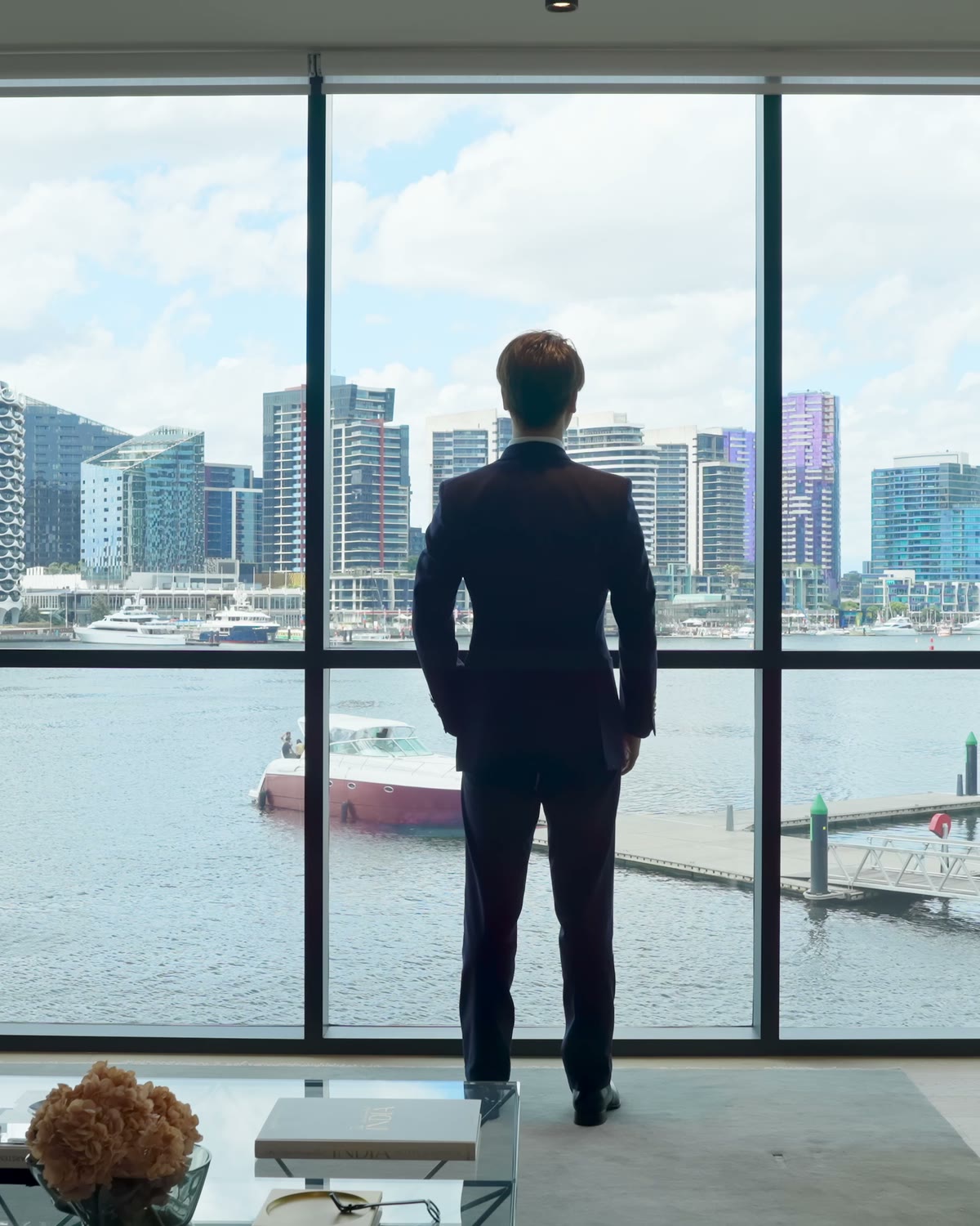 FORGE brand film subject facing the Melbourne skyline